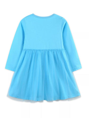 Baby girls pastel blue long-sleeve dress with tulle skirt