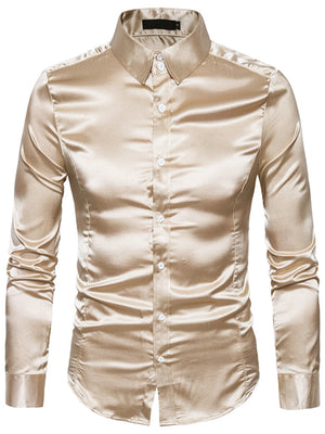 Orange button-up shirt with collared and long sleeve