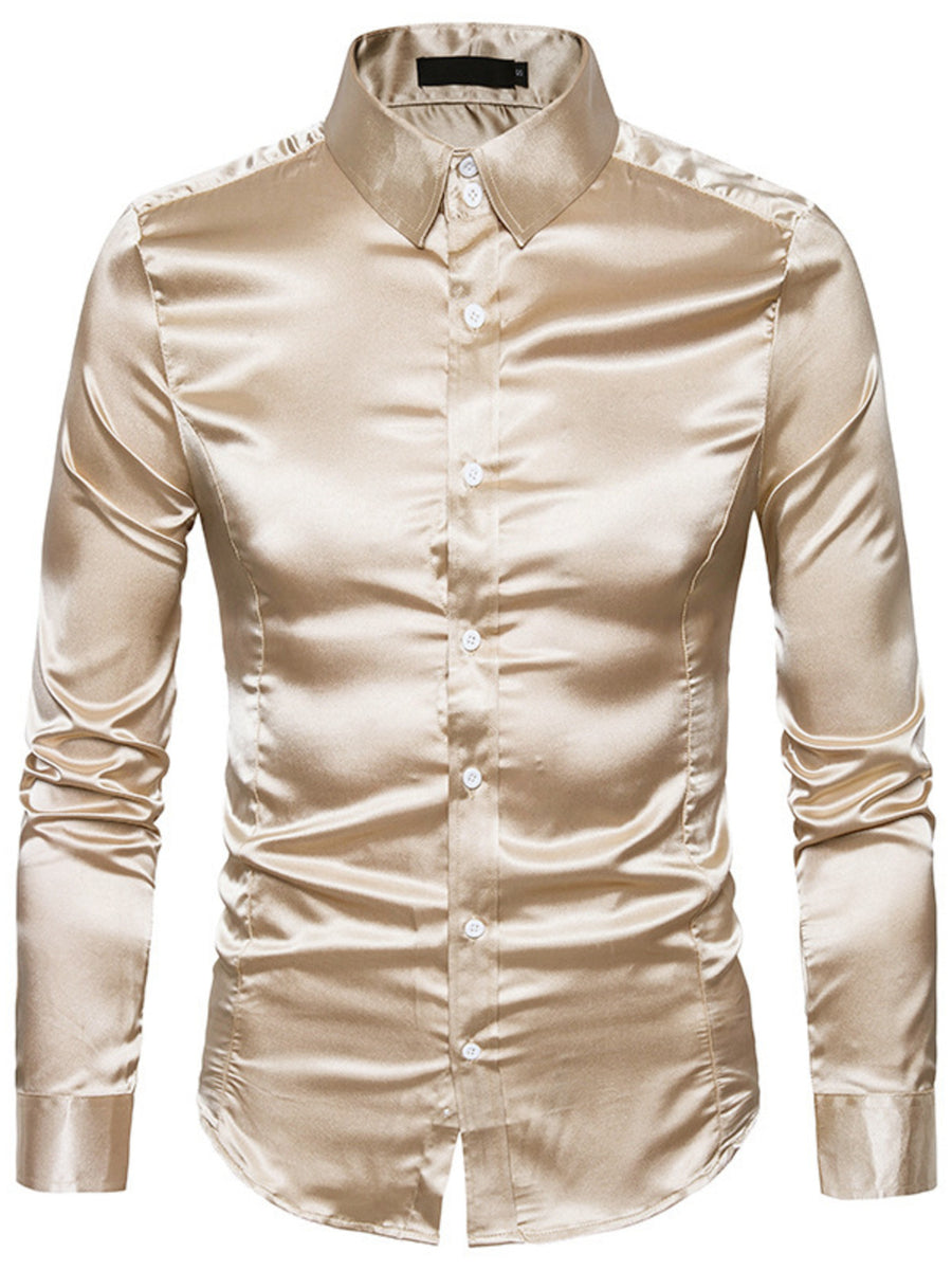Orange button-up shirt with collared and long sleeve