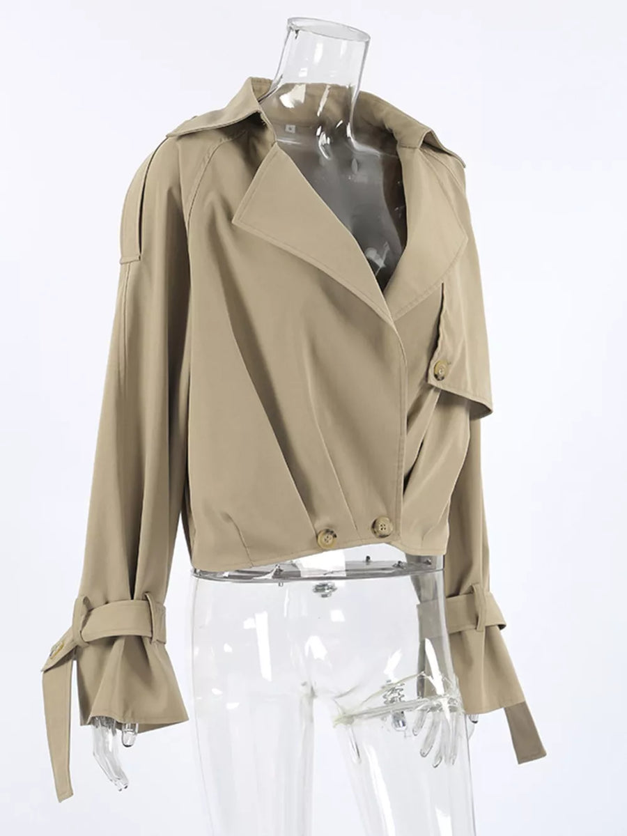 Wide Lapel Cropped Trench Coat in khaki