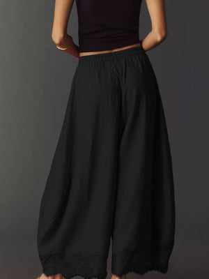 Light Blue wide-leg pants with ankle-length and drawstring