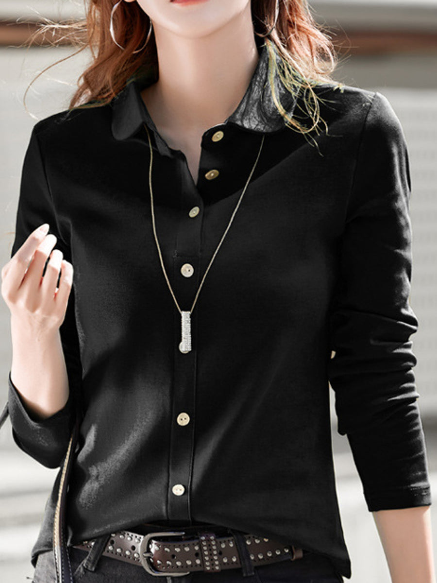 button-down shirt in Black with buttoned and hip-length