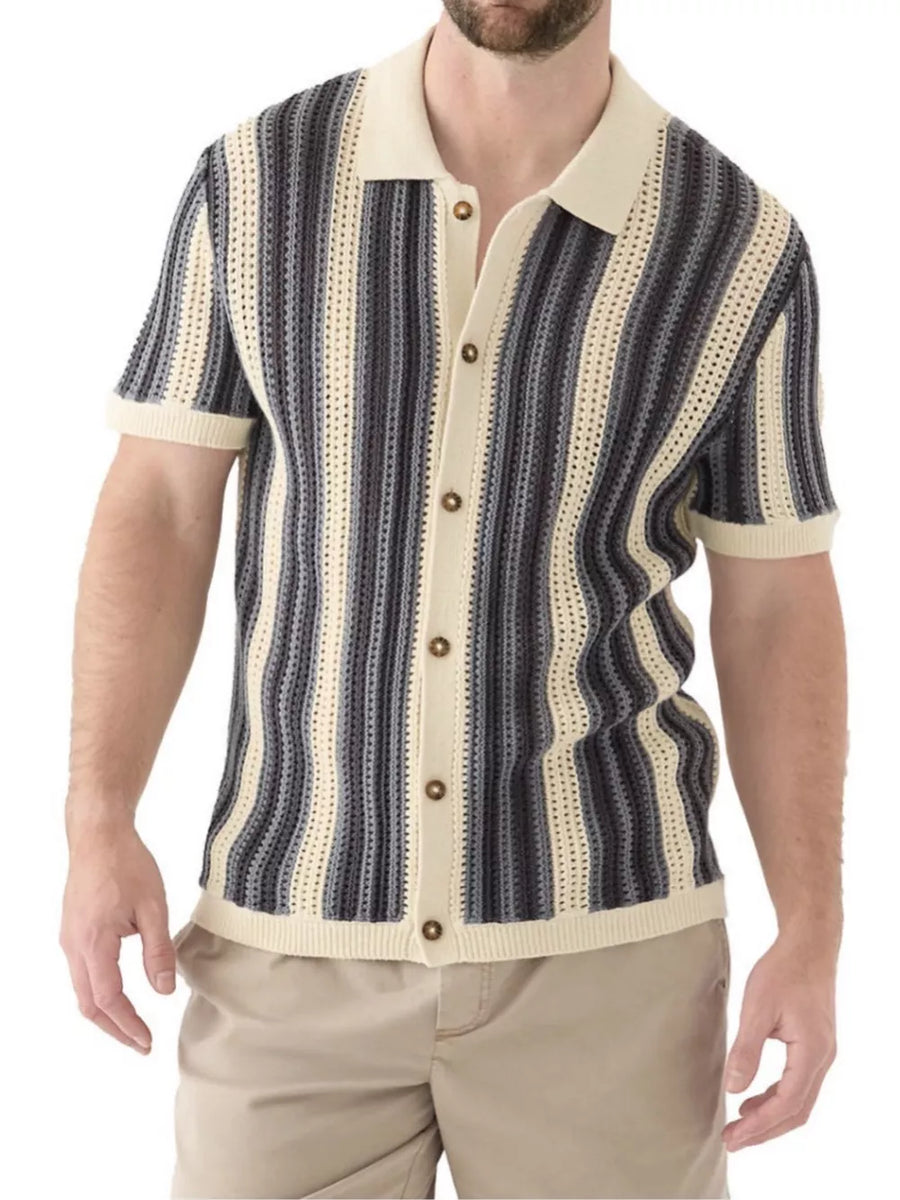 ivory cardigan with striped and collared