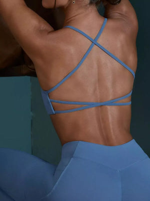 Turquoise fitted sports bra with scoop neck