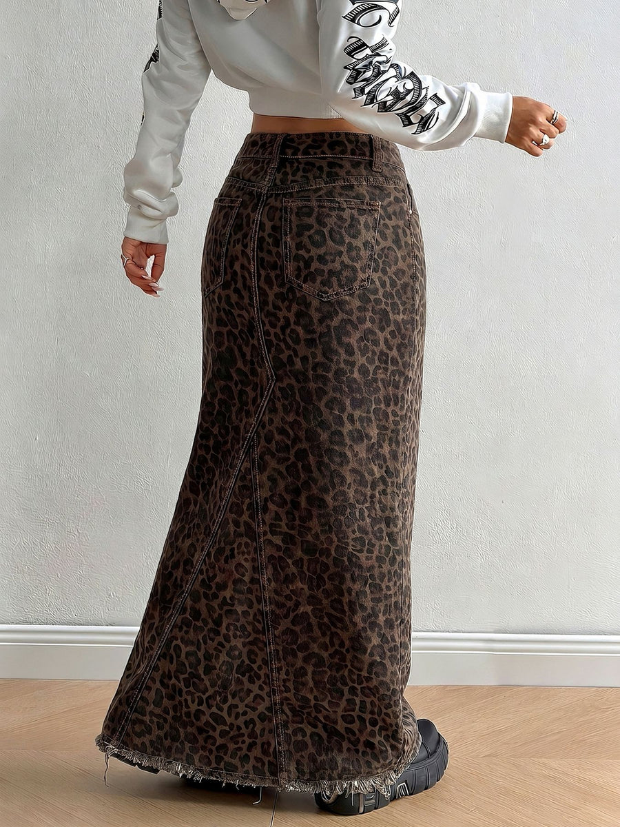 brown maxi skirt with maxi and zip-front