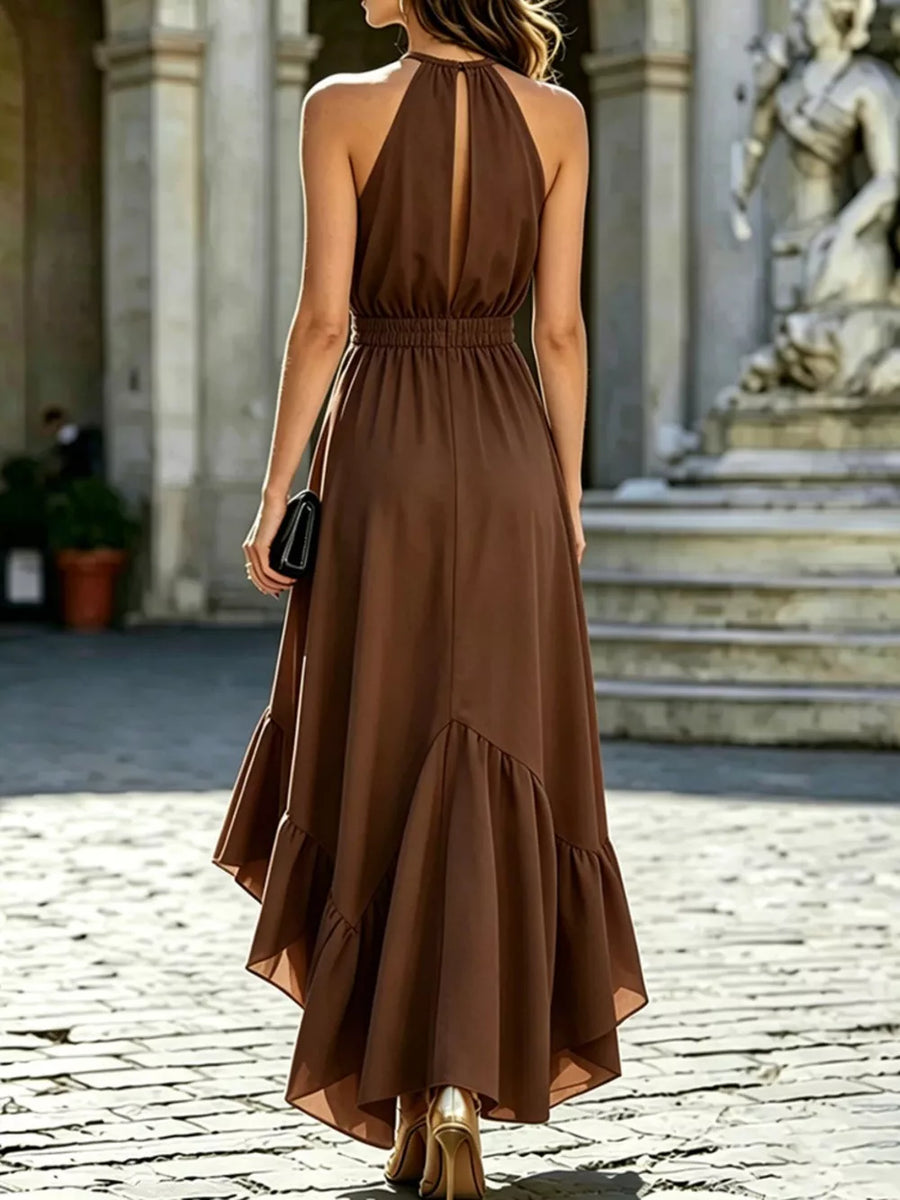 Ruffled High-low Sleeveless Maxi Dress in Black, view 11