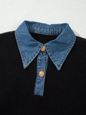 Black regular pullover sweater with collared