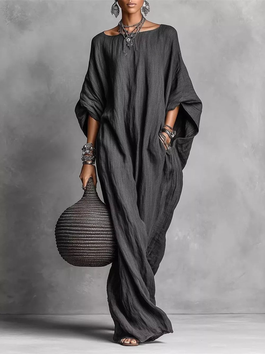Pink Loose Fit Boat Neck Maxi Dress