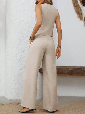 Dust Storm Tailored Linen Vest & Palazzo Pant Set