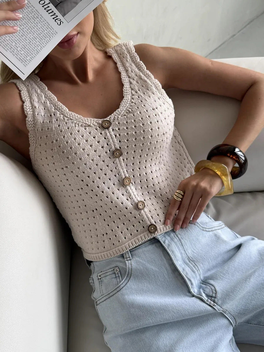 bohemian sweater vest in Dust Storm with scoop neck