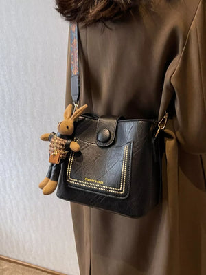 Pu Leather Crossbody Bag in cognac with adjustable strap