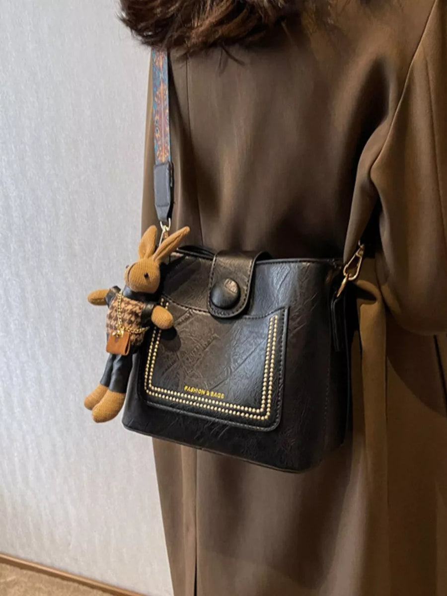 Pu Leather Crossbody Bag in cognac with adjustable strap
