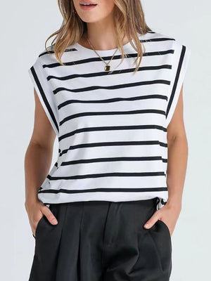 Classic striped sleeveless tank top in white and black.