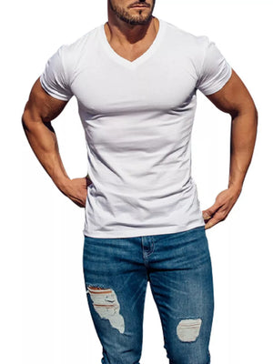 Men's Full Size V-neck Slim Fit Casual T-shirt in Light Gray, view 11