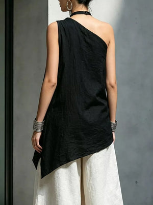 bohemian one-shoulder top in Khaki with one-shoulder