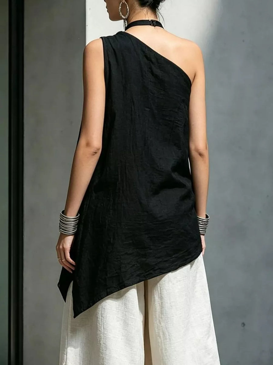 bohemian one-shoulder top in Khaki with one-shoulder