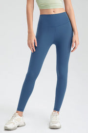 Dusty Blue performance leggings with high waist and sculpted seams.