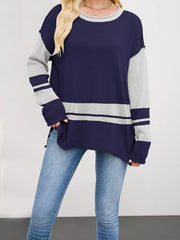 Navy Blue pullover sweater with pullover and striped