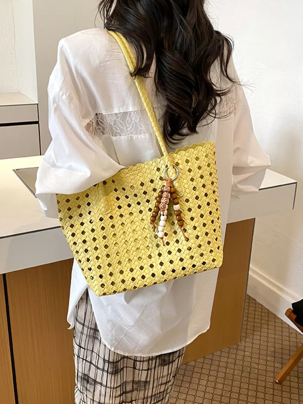 Green Cutout Leather Shoulder Bag