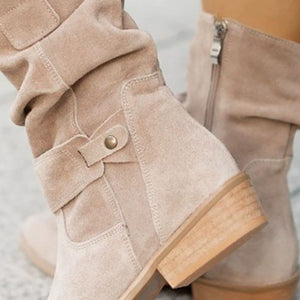 Suede Mid-Calf Boots in Black with low heels