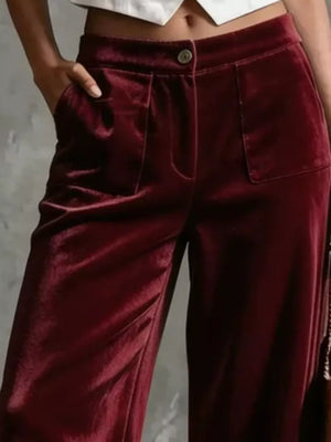wide-leg pants in Burgundy with buttoned and full-length