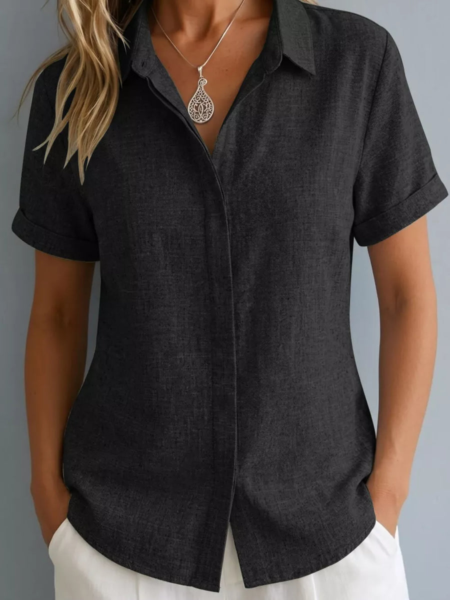 Light Blue Full Size Collared Short Sleeve Shirt Plus Size