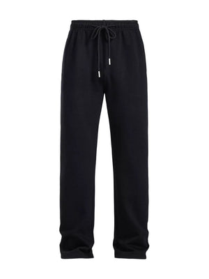 Men's black drawstring loose fit sweatpants with elastic waistband and metal-tipped cord.