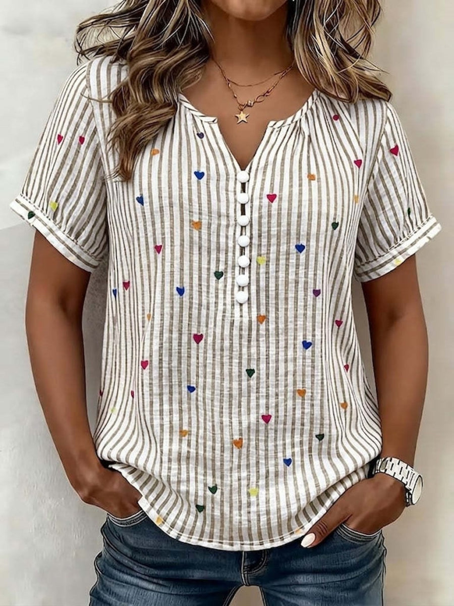ivory blouse with striped and v-neck