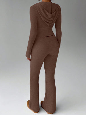 lounge set in Black with ribbed and cropped top, full-length pants