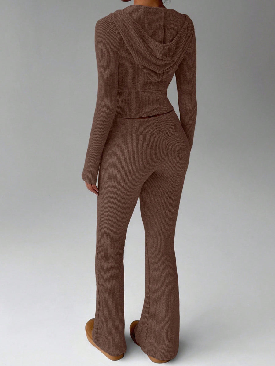 lounge set in Black with ribbed and cropped top, full-length pants