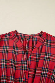 Christmas Plaid V Neck Tie Waist Midi Dress in Deep Red, view 11