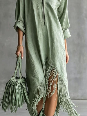 bohemian midi dress in White with collared