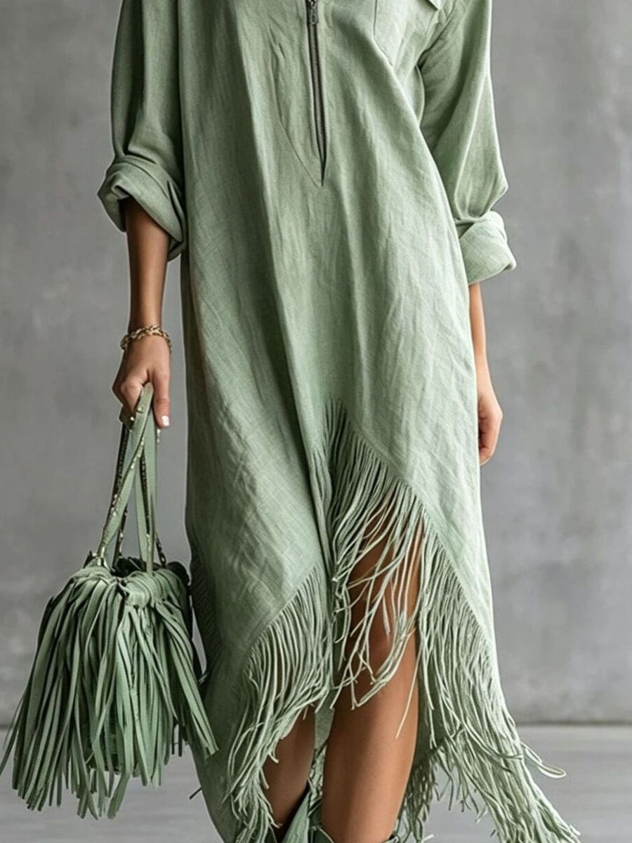 bohemian midi dress in White with collared