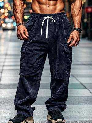 cargo pants in Navy Blue with drawstring waist and full-length