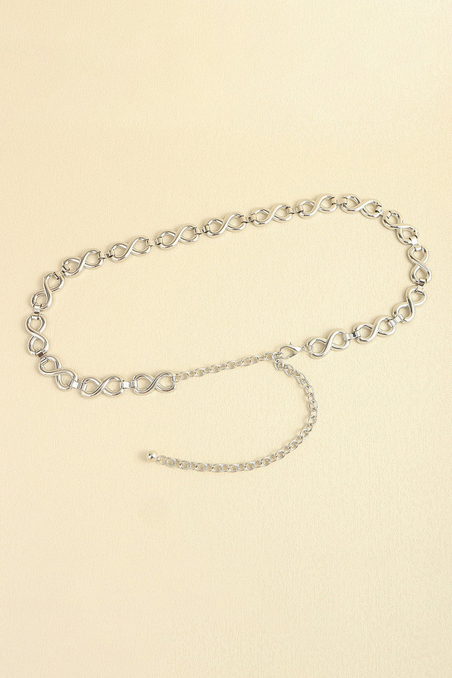 Silver infinity chain waist belt with adjustable extender chain