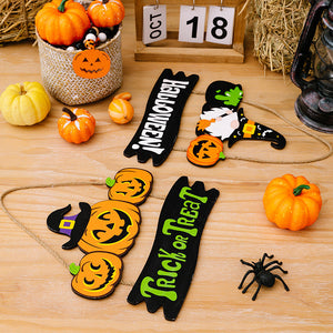 Halloween Sign Trio with pumpkins, witch, and Trick or Treat text.