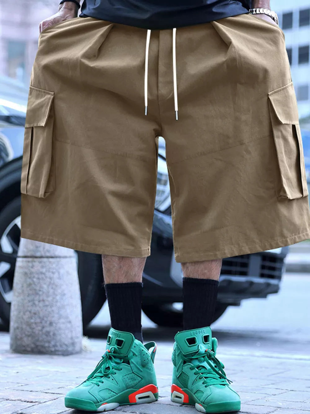 Khakis Men's Full Size Cargo Shorts With Drawstring Waist
