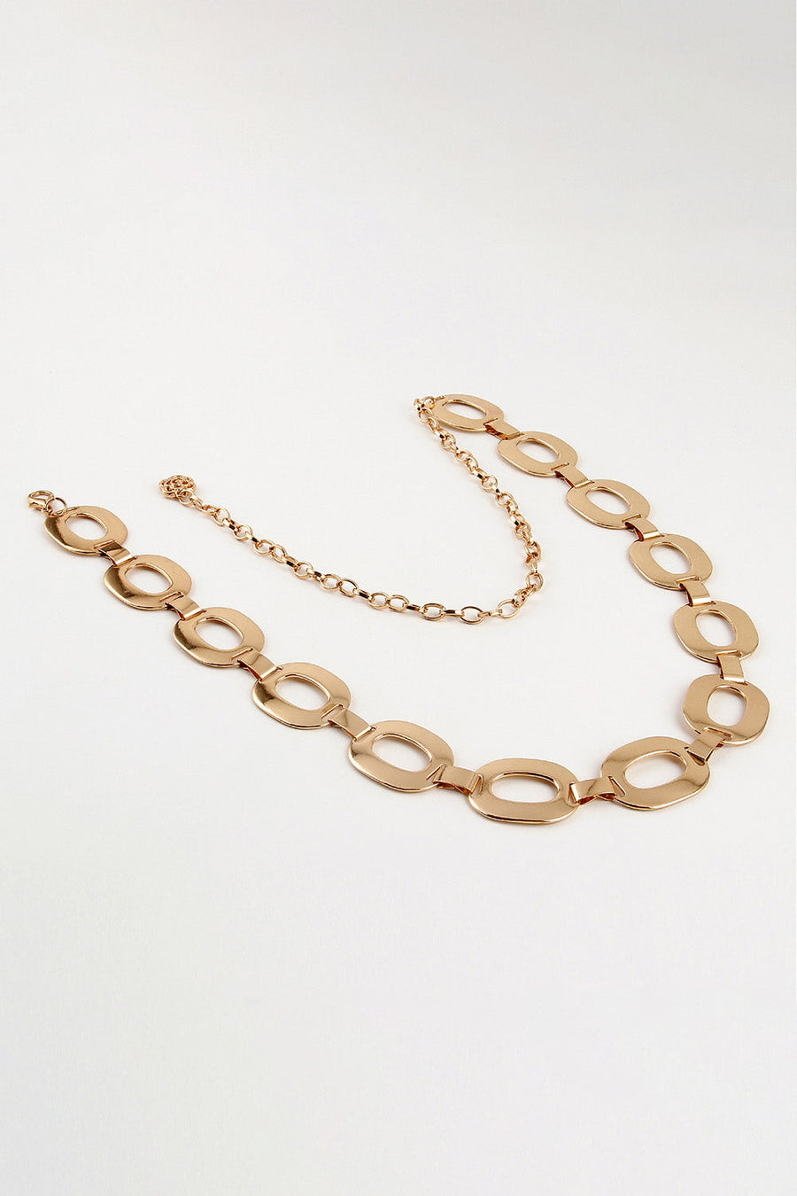 Gold oval link chain belt with adjustable extender chain