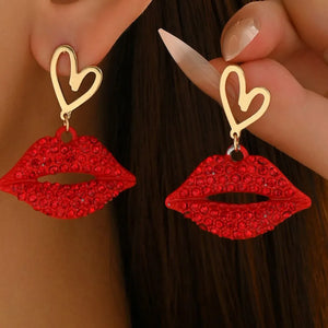earrings in red featuring rhinestone embellished and dangle fit