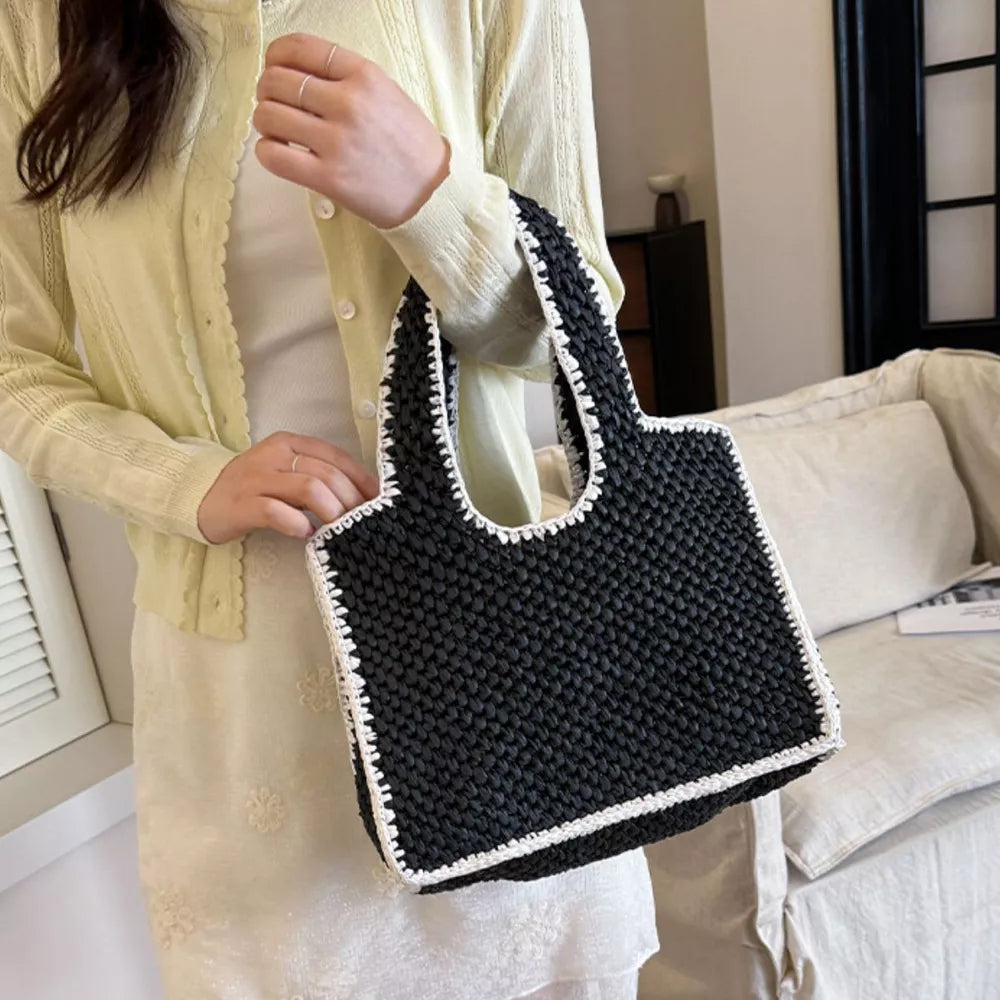 Black Woven Straw Handbag