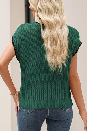 Textured Knit Sleeveless Sweater Vest in Black