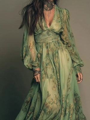 Moss maxi dress featuring sheer and floral