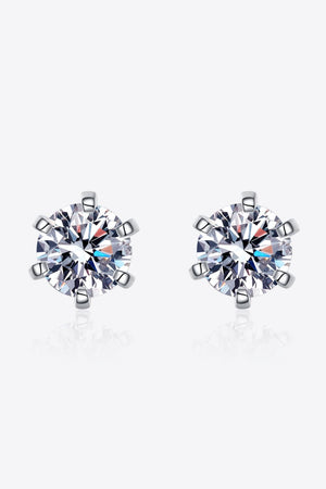 Silver six-prong solitaire stud earrings with clear cubic zirconia stones