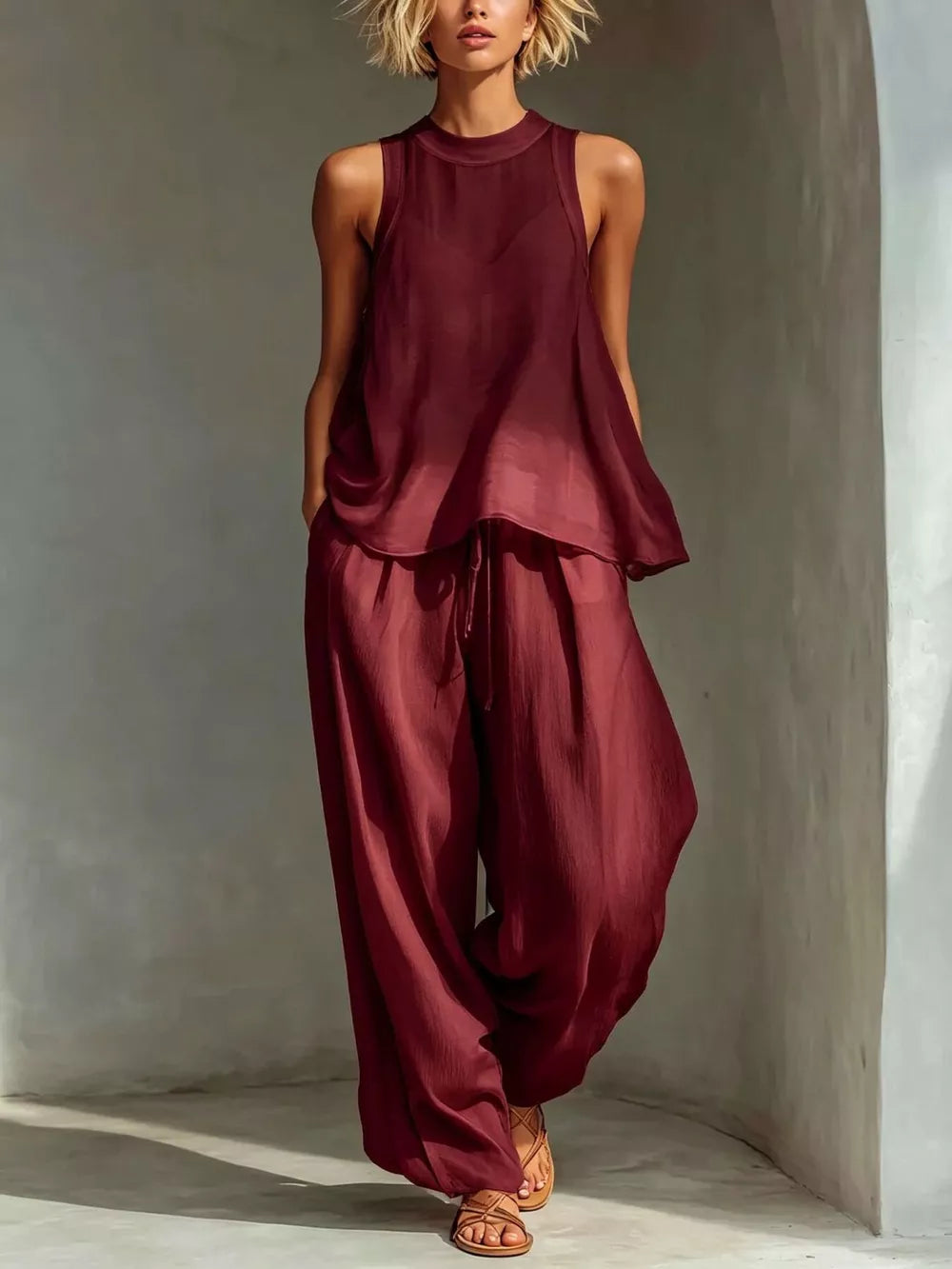 resort two-piece set in cream with mock neck