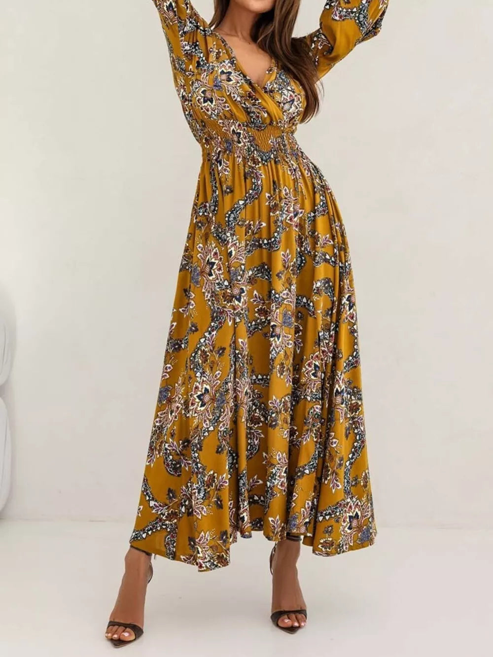 V-neck Maxi Dress in White with tiered