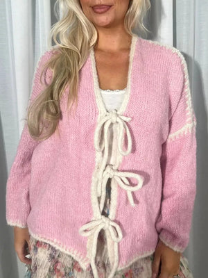 Blush Pink Tie Front Drop Shoulder Cardigan