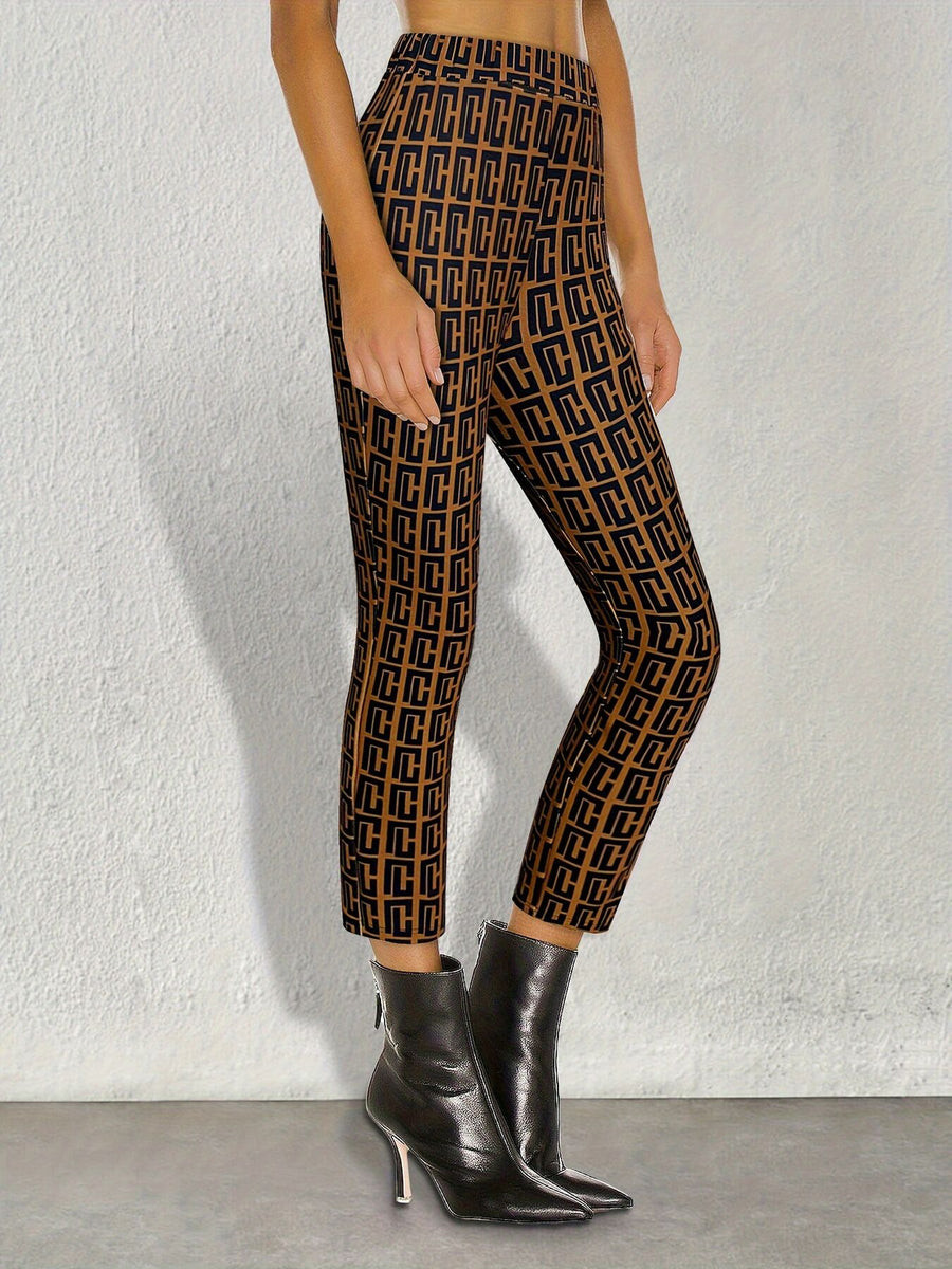Geometric Pattern Slim-Fit Cropped Pants
