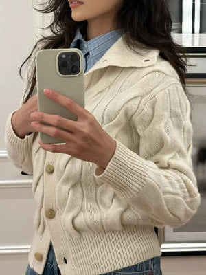 Baby White cardigan with waist-length and button-front