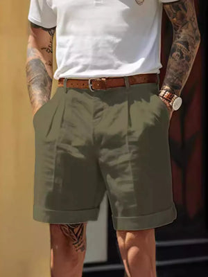 Grey Men's Classic Pleated Full Size Shorts Plus Size