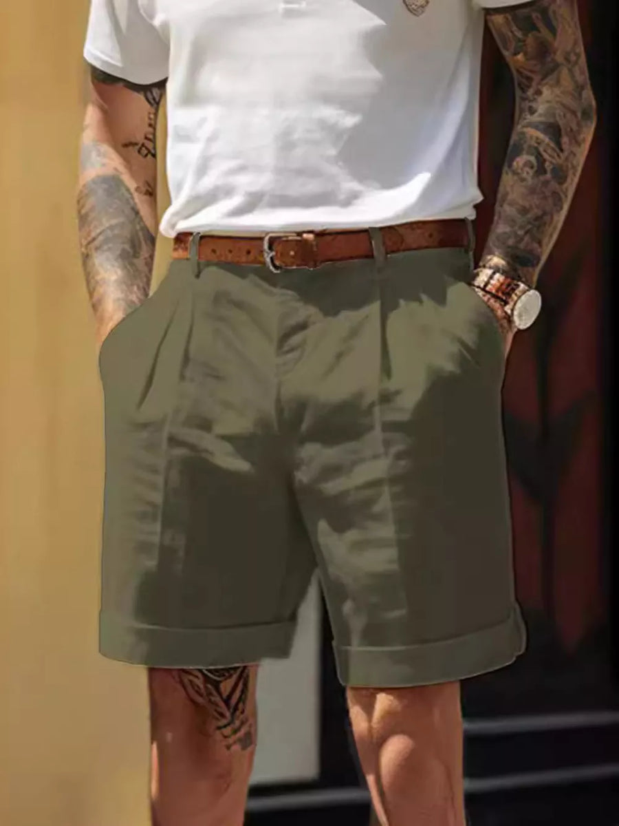 Grey Men's Classic Pleated Full Size Shorts Plus Size